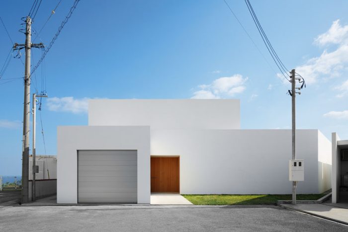 House minimalist modern exteriors exterior white garage door simple okinawa pawson john japan photography around world grey front warm nacasa