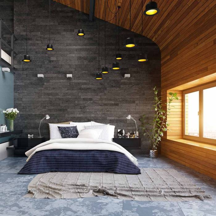 Industrial bedroom design style ceiling walls concrete another